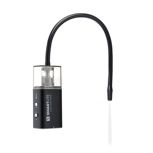 Black Smart Lite fog machine device with a flexible hose on a white background