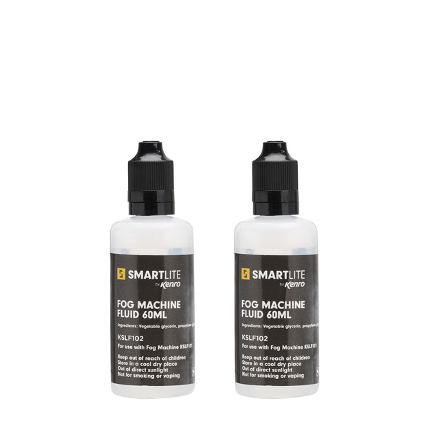 Two bottles of SmartLite fog machine fluid on a white background