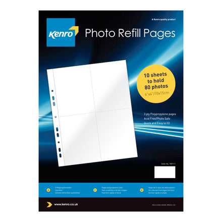 White Photo Storage Pages for 4 Photos 6x4" (Pack of 10)